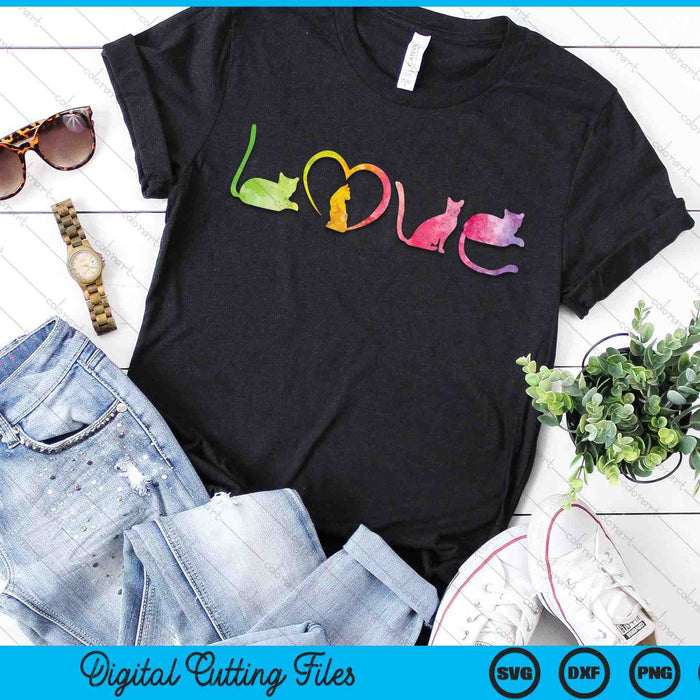 LOVE Cats Colorful Watercolor Decoration Cute Cat Toy SVG PNG Digital Printable Files