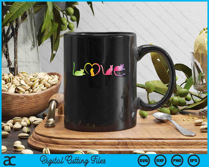 LOVE Cats Colorful Watercolor Decoration Cute Cat Toy SVG PNG Digital Printable Files