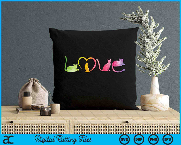 LOVE Cats Colorful Watercolor Decoration Cute Cat Toy SVG PNG Digital Printable Files