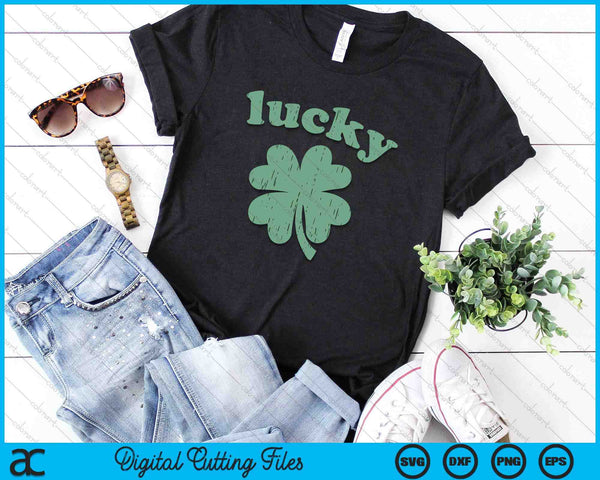 LUCKY Shamrock 4 Leaf Clover Retro Vintage St. Patrick's Day SVG PNG Digital Printable Files