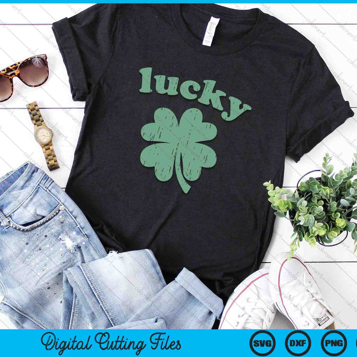 LUCKY Shamrock 4 Leaf Clover Retro Vintage St. Patrick's Day SVG PNG Digital Printable Files