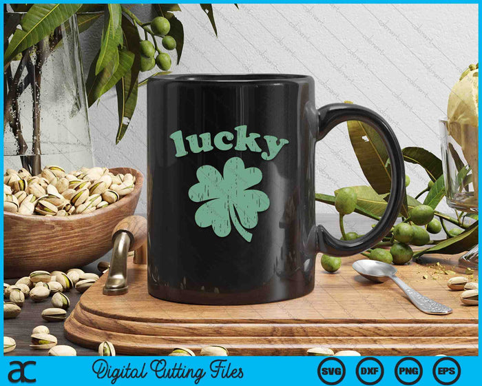 LUCKY Shamrock 4 Leaf Clover Retro Vintage St. Patrick's Day SVG PNG Digital Printable Files