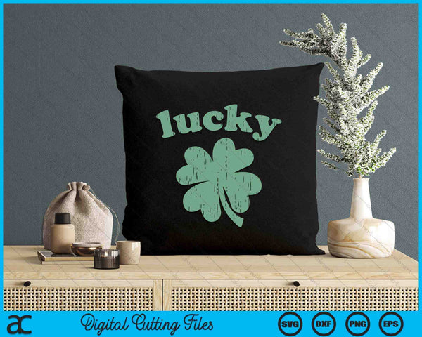 LUCKY Shamrock 4 Leaf Clover Retro Vintage St. Patrick's Day SVG PNG Digital Printable Files