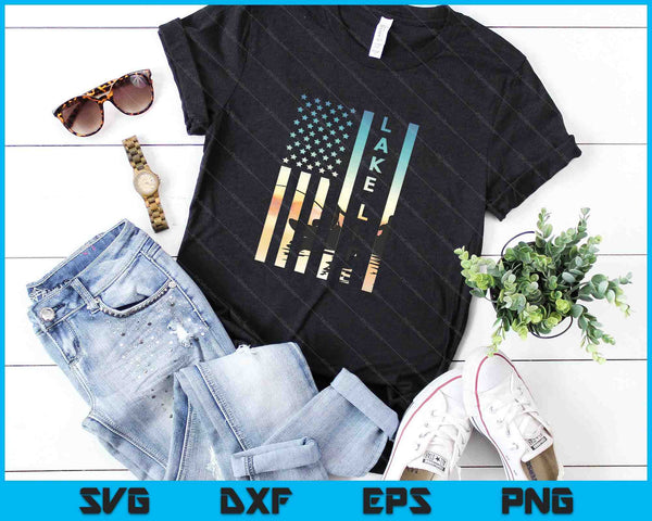 Lake Life Fisherman Sunset Bandera Americana SVG PNG Cortando Archivos Imprimibles - on a t-shirt
