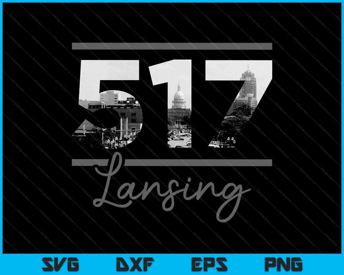 Lansing 517 Area Code Skyline Michigan Vintage SVG PNG Cutting Printab ...