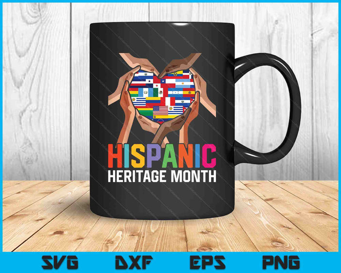 Latin Countries Hands Heart Flags Hispanic Heritage Month SVG PNG Digital Printable Files