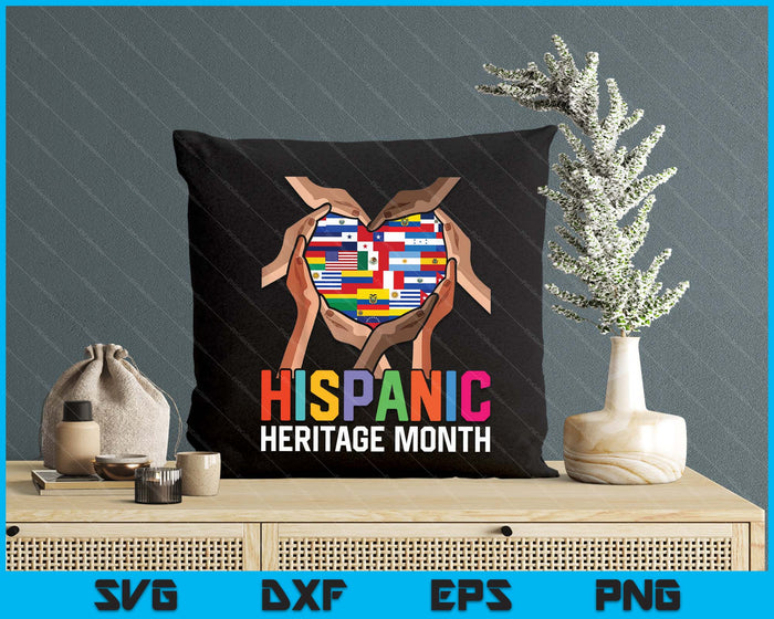 Latin Countries Hands Heart Flags Hispanic Heritage Month SVG PNG Digital Printable Files