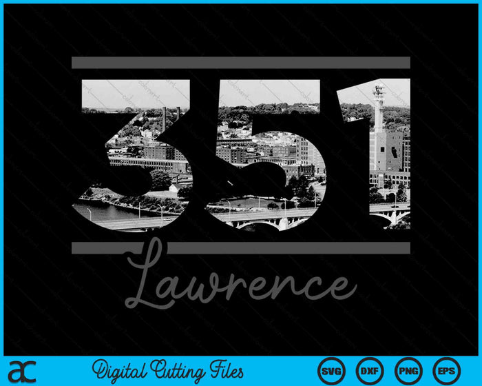 Lawrence 351 Netnummer Skyline Massachusetts Vintage SVG PNG digitale snijbestanden