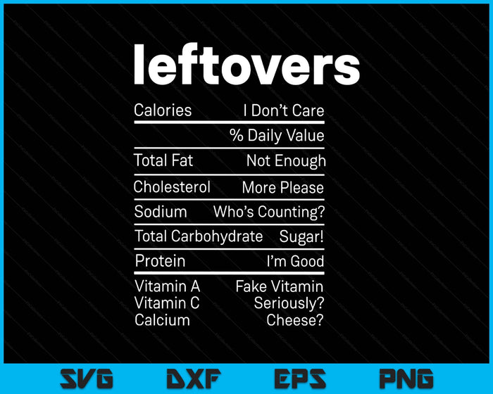 Leftovers Nutrition Facts Thanksgiving Leftover Recipes SVG PNG Digital Printable Files