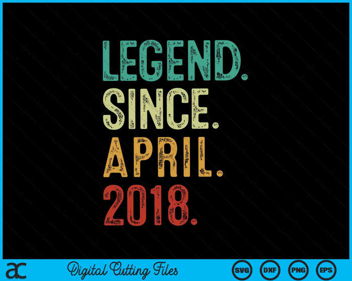 Legende sinds april 2018 6 jaar oud 6e verjaardag SVG PNG digitale snijbestanden