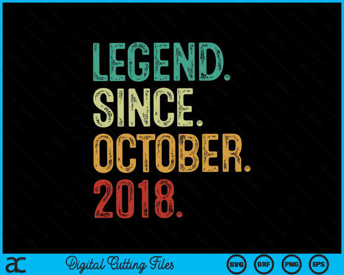 Legende sinds oktober 2018 6 jaar oud 6e verjaardag SVG PNG digitale snijbestanden