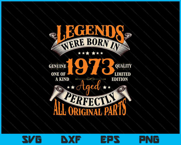 Legenden zijn geboren in 1973, perfect verouderd, alle originele onderdelen SVG PNG snijden afdrukbare bestanden