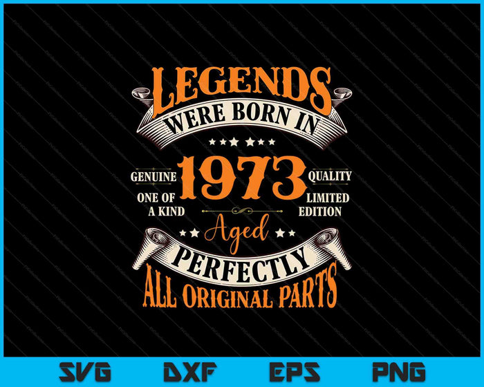 Legenden zijn geboren in 1973, perfect verouderd, alle originele onderdelen SVG PNG snijden afdrukbare bestanden