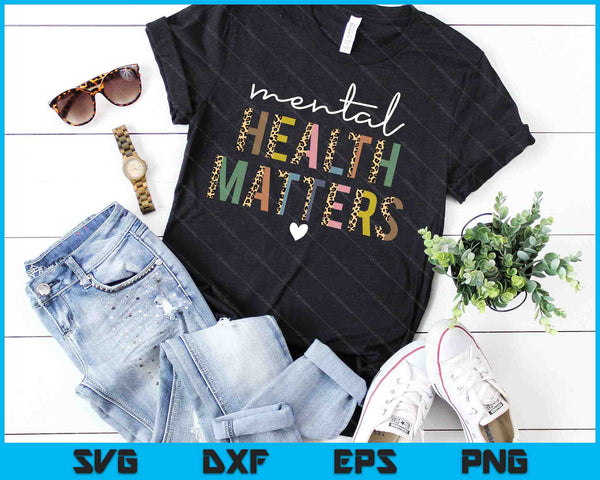 Leopard geestelijke gezondheid is belangrijk menselijk brein bewustzijn SVG PNG snijden afdrukbare bestanden - on a t-shirt