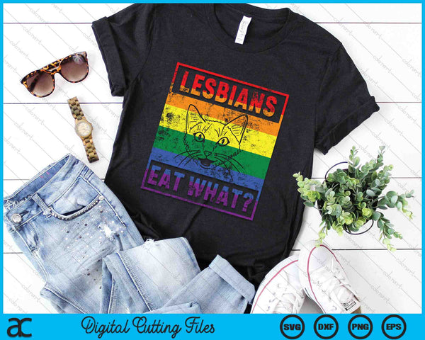 Lesbiennes eten wat Cat Humor Woordspeling LGBTQ Pride Flag SVG PNG Digital Cutting Files