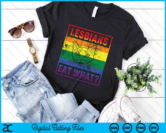 Lesbians Eat What Cat Humor Pun LGBTQ Pride Flag SVG PNG Digital Cutting Files