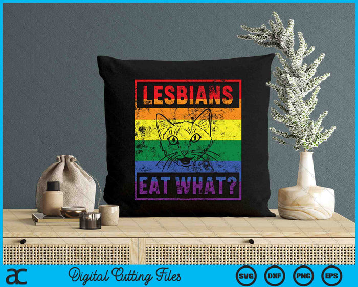 Lesbiennes eten wat Cat Humor Woordspeling LGBTQ Pride Flag SVG PNG Digital Cutting Files