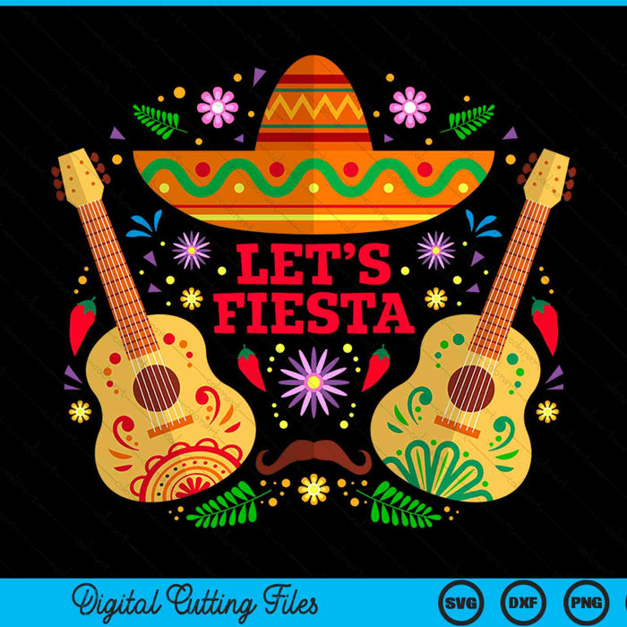 Let's fiesta Cinco de Mayo Mexican guitar Cactus SVG cut file