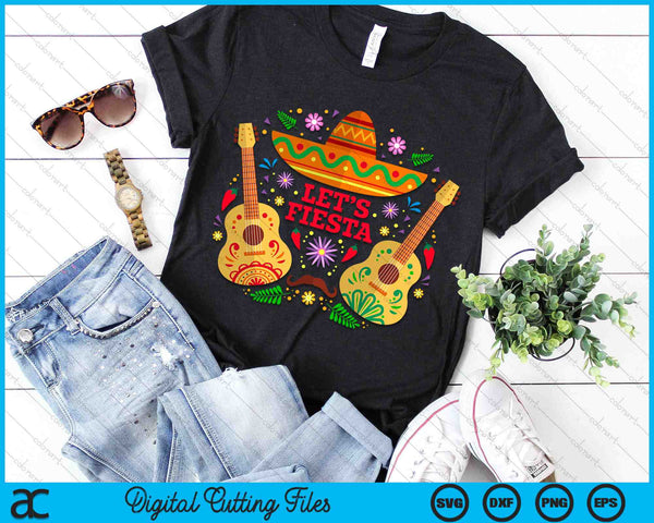 Let's Fiesta Cinco De Mayo Mexican Guitar Cactus SVG PNG Digital Cutting Files
