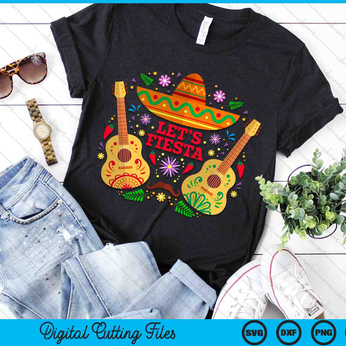 Laten we Fiesta Cinco De Mayo Mexicaanse gitaar Cactus SVG PNG digitale snijbestanden