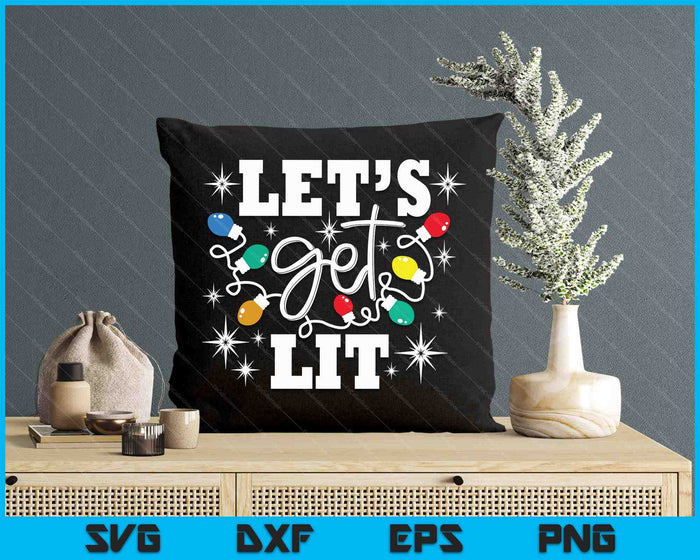 Let's Get Lit Drinking Santa Hat Christmas Lights Funny SVG PNG Digital Printable Files