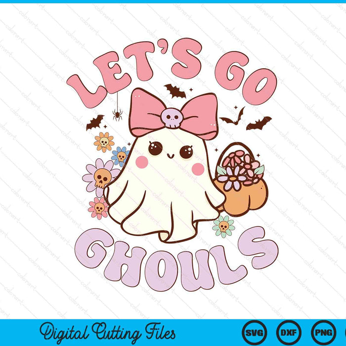 Let's Go Ghouls Cute Ghost Retro Halloween SVG PNG Digital Printable Files