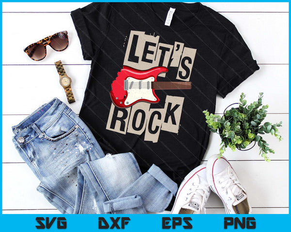 Let's Rock Electric Guitar Music Lover Band Guitarist Retro SVG PNG Digital Printable Files