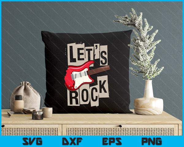 Let's Rock Electric Guitar Music Lover Band Guitarist Retro SVG PNG Digital Printable Files