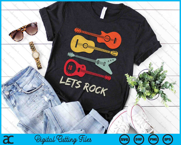 Lets Rock n Roll Guitar Retro Gift SVG PNG Digital Cutting File