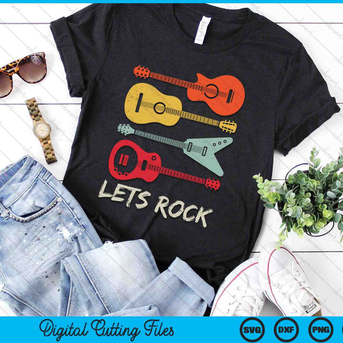 Lets Rock n Roll Guitar Retro Gift SVG PNG Digital Cutting File
