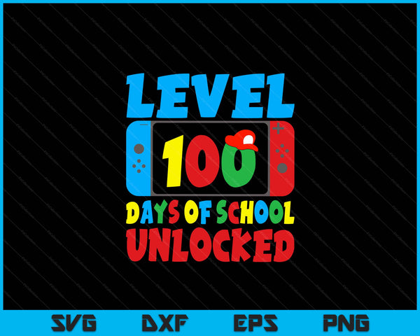 Niveau 100 dagen school ontgrendeld videogames jongens Gamer SVG PNG digitale snijbestanden
