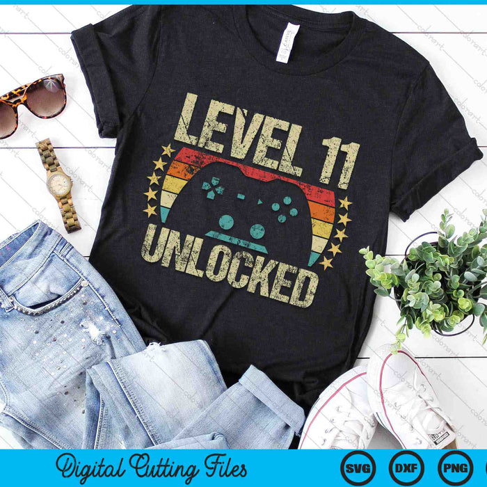 Level 11 Unlocked Gaming Vintage 11th Birthday SVG PNG Digital Cutting Files