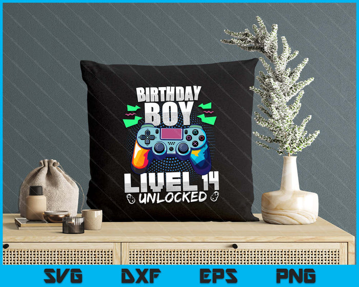 Level 14 Unlocked Video Game 14th Birthday Gamer Gift Boys SVG PNG Digital Cutting File