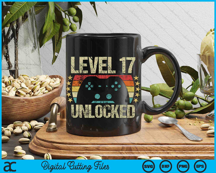 Level 17 Unlocked Gaming Vintage 17th Birthday SVG PNG Digital Cutting Files