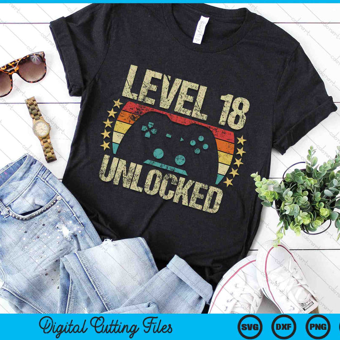 Level 18 Unlocked Gaming Vintage 18th Birthday SVG PNG Digital Cutting Files