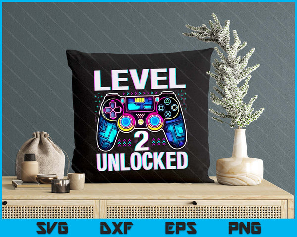 Level 2 Unlocked Funny Video Gamer Geek 2nd Birthday SVG PNG Digital Printable Files