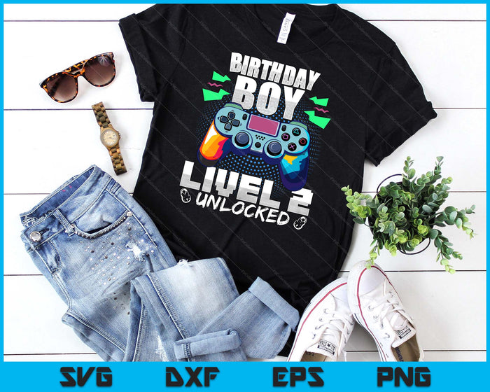 Level 2 Unlocked Video Game 2nd Birthday Gamer Gift Boys SVG PNG Digital Cutting File