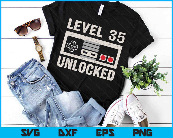 Level 35 Unlocked Video Gamer 35th Birthday Gift SVG PNG Digital Printable Files