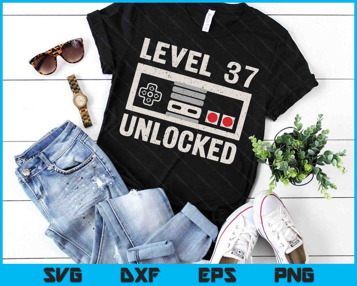 Level 37 Unlocked Video Gamer 37th Birthday Gift SVG PNG Digital Printable Files