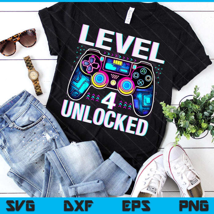 Level 4 Unlocked Funny Video Gamer Geek 4th Birthday SVG PNG Digital Printable Files