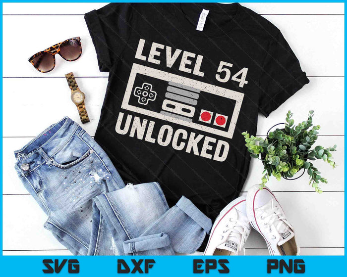 Level 54 Unlocked Video Gamer 54th Birthday Gift SVG PNG Digital Printable Files