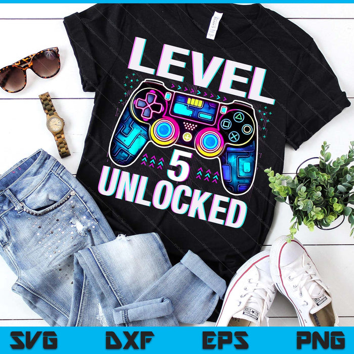 Level 5 Unlocked Funny Video Gamer Geek 5th Birthday SVG PNG Digital Printable Files