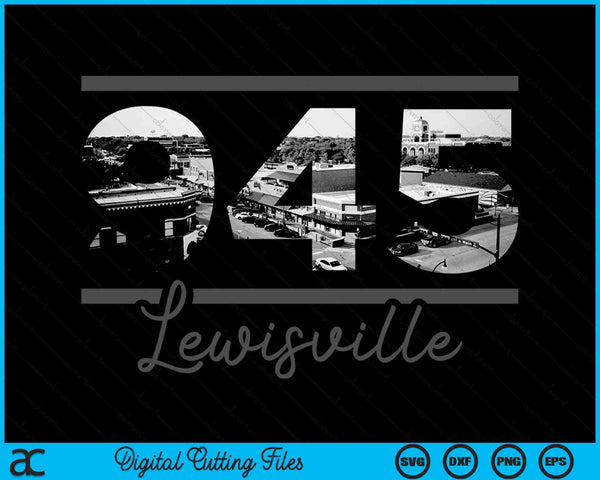 Lewisville 945 Netnummer Skyline Texas Vintage SVG PNG digitale snijbestanden