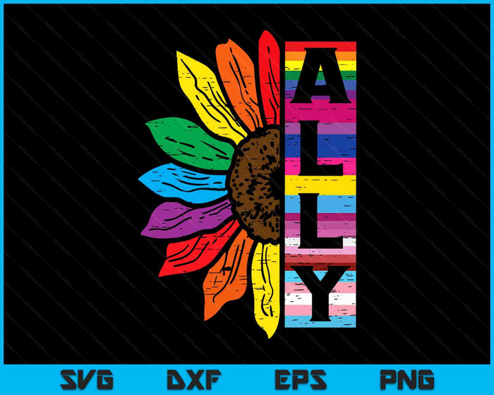 Lgbt Gay Ally Sunflower Rainbow Pride Flag SVG PNG Digital Printable Files