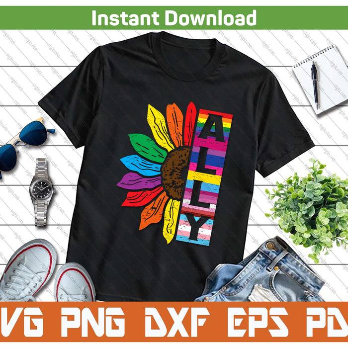 LGBTQ Rainbow Sunflower Pride SVG PNG Cutting Files