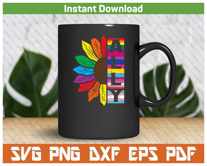 LGBTQ Rainbow Sunflower Pride SVG PNG Cutting Files