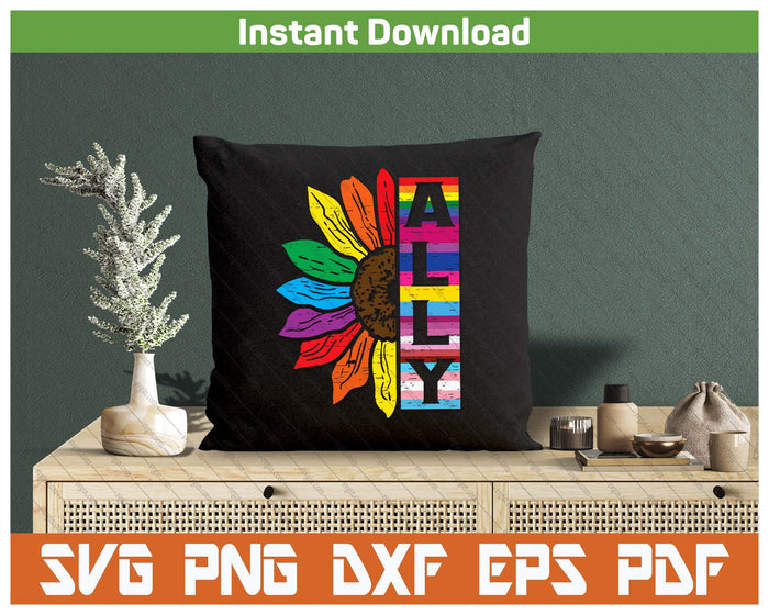LGBTQ Rainbow Sunflower Pride SVG PNG Cutting Files