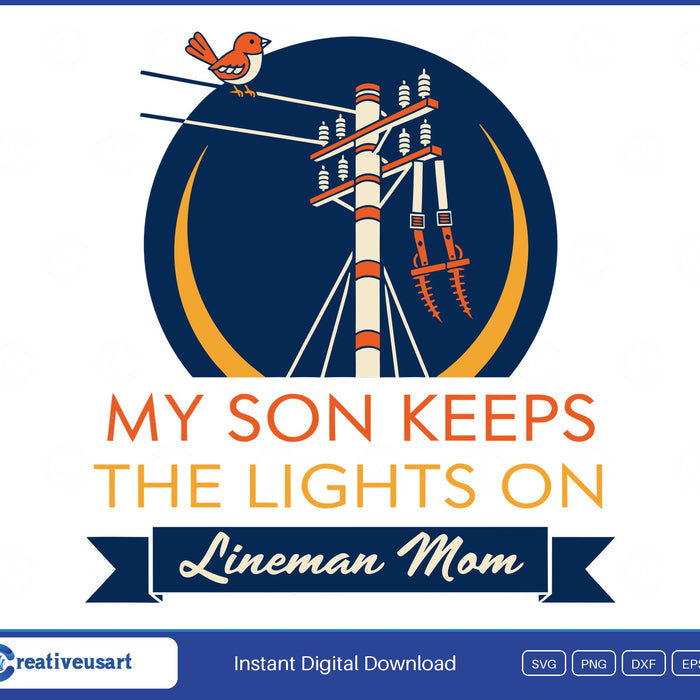 My Son Keeps The Lights On lineman mom badge SVG design on white background