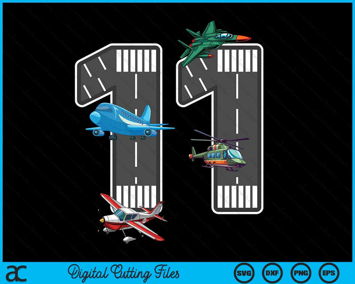 Little Pilot 11th Birthday Party 11 Eleventh Year Old Airplane Kids SVG PNG Digital Cutting File