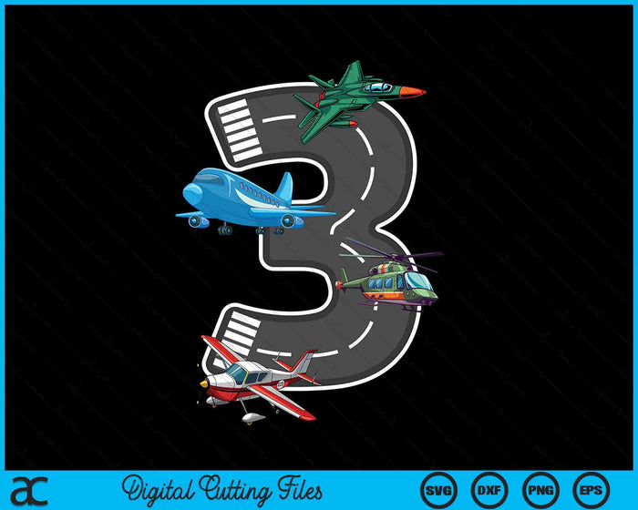 Little Pilot 3rd Birthday Party 3 Third Year Old Airplane Kids SVG PNG Digital Cutting File